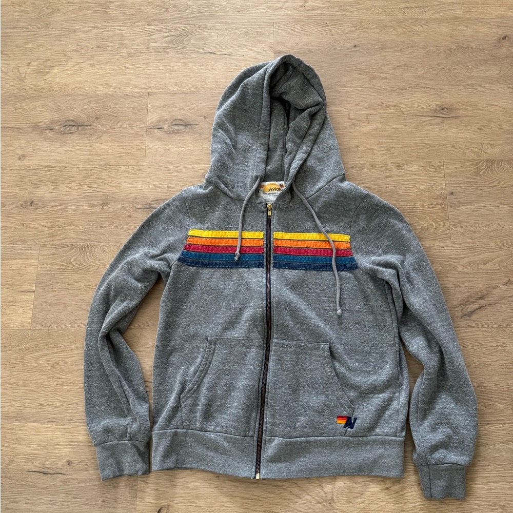 Aviator Nation 5-Stripe Hoodie Heather Grey Medium